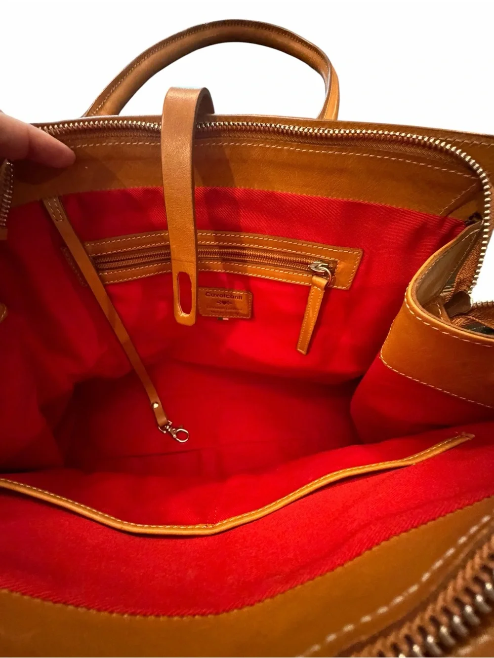 Cavalcanti Italian Satchel Shoulder Bag Cognac Brown Burnished Leather Western
